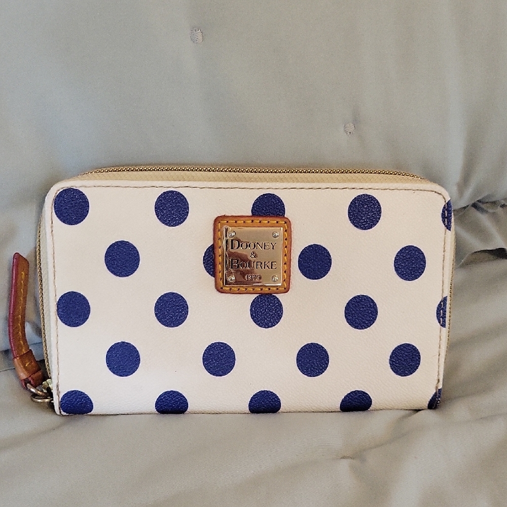 Dooney & Bourke Cream and Blue Polka Dot Wallet